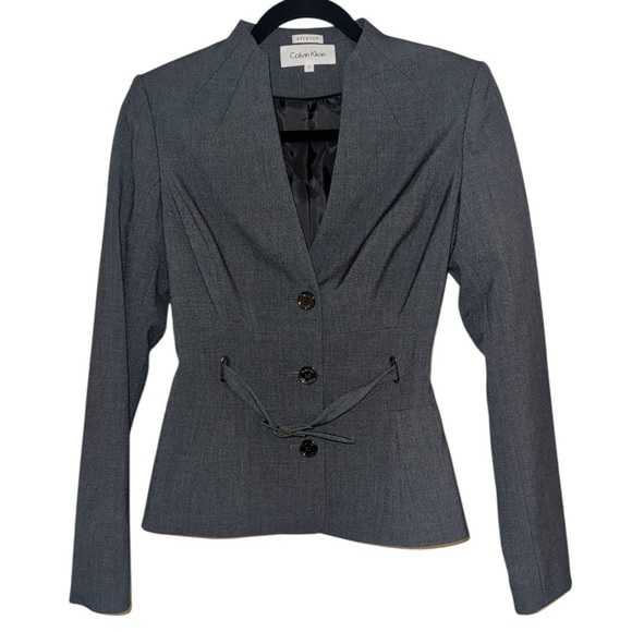 Like-New Calvin Klein Women’s Charcoal Gray Stretch Blazer – Size 2 - Picture 1 of 4